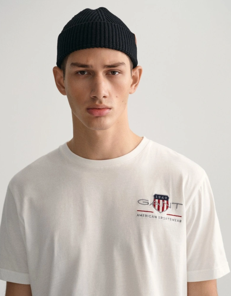 Mens Regular Fit Embroidered Archive Shield T-Shirt - 110 White