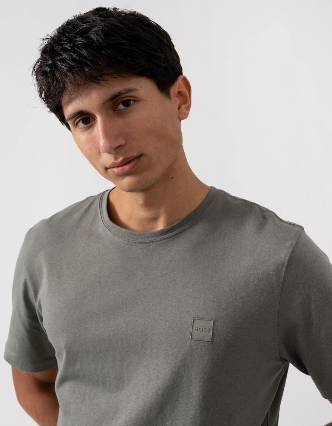 BOSS Orange Tales Mens Cotton-Jersey T-shirt With Logo Patch - Grey-Green 076