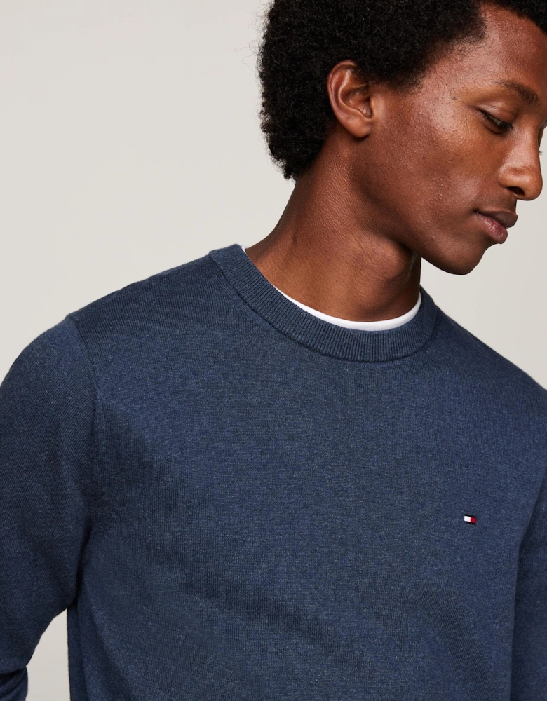 Organic Cotton Cashmere Mens Crew Sweater - Aegean Sea Heather