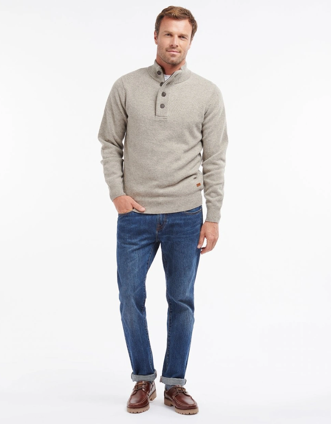 Essential Patch Half Zip Mens Jumper - Stone