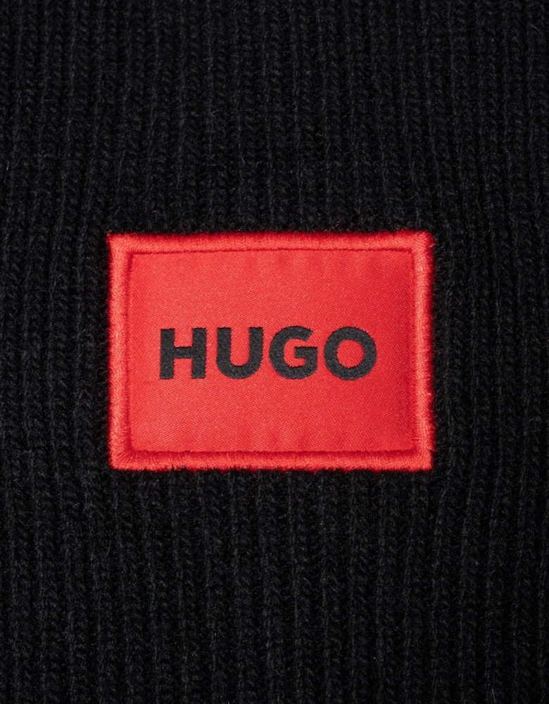 HUGO Xaff 6 Mens Knitted Beanie Hat With Ribbing and Red Logo Label - Black 001