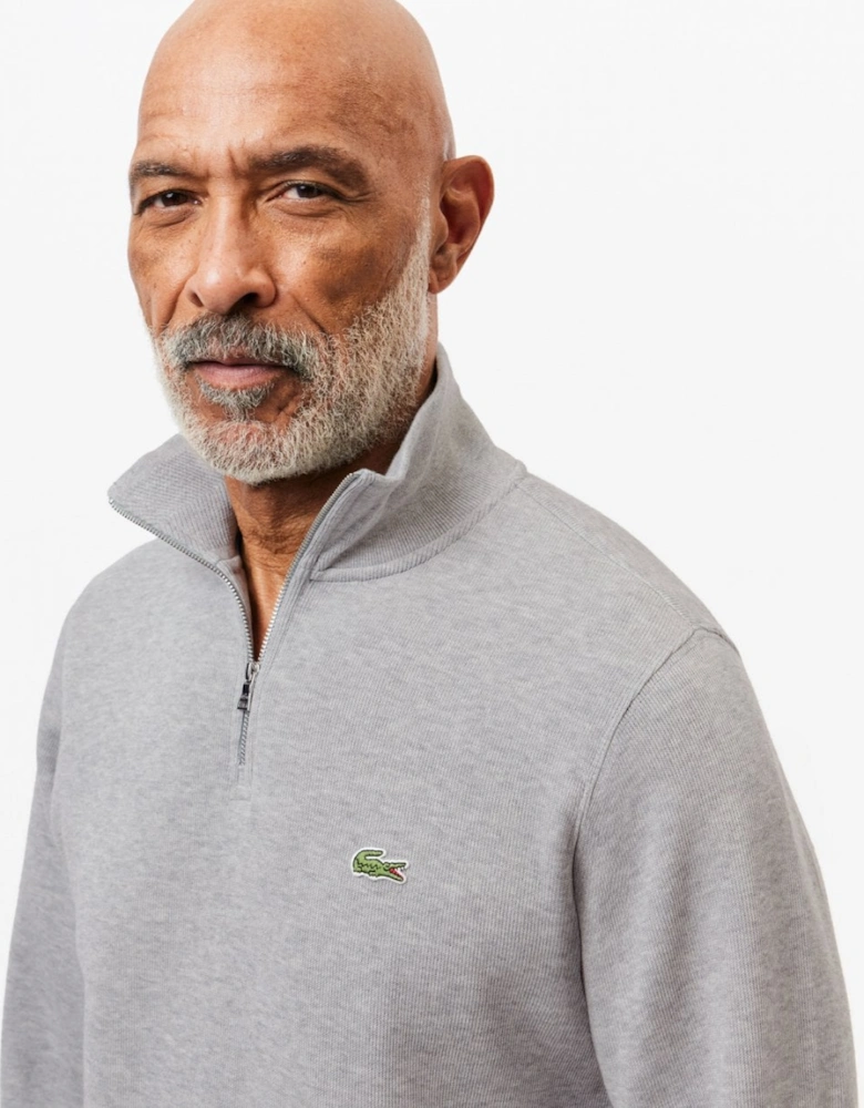 Mens Zippered Stand-Up Collar Cotton Sweatshirt - Silver Chine CCA