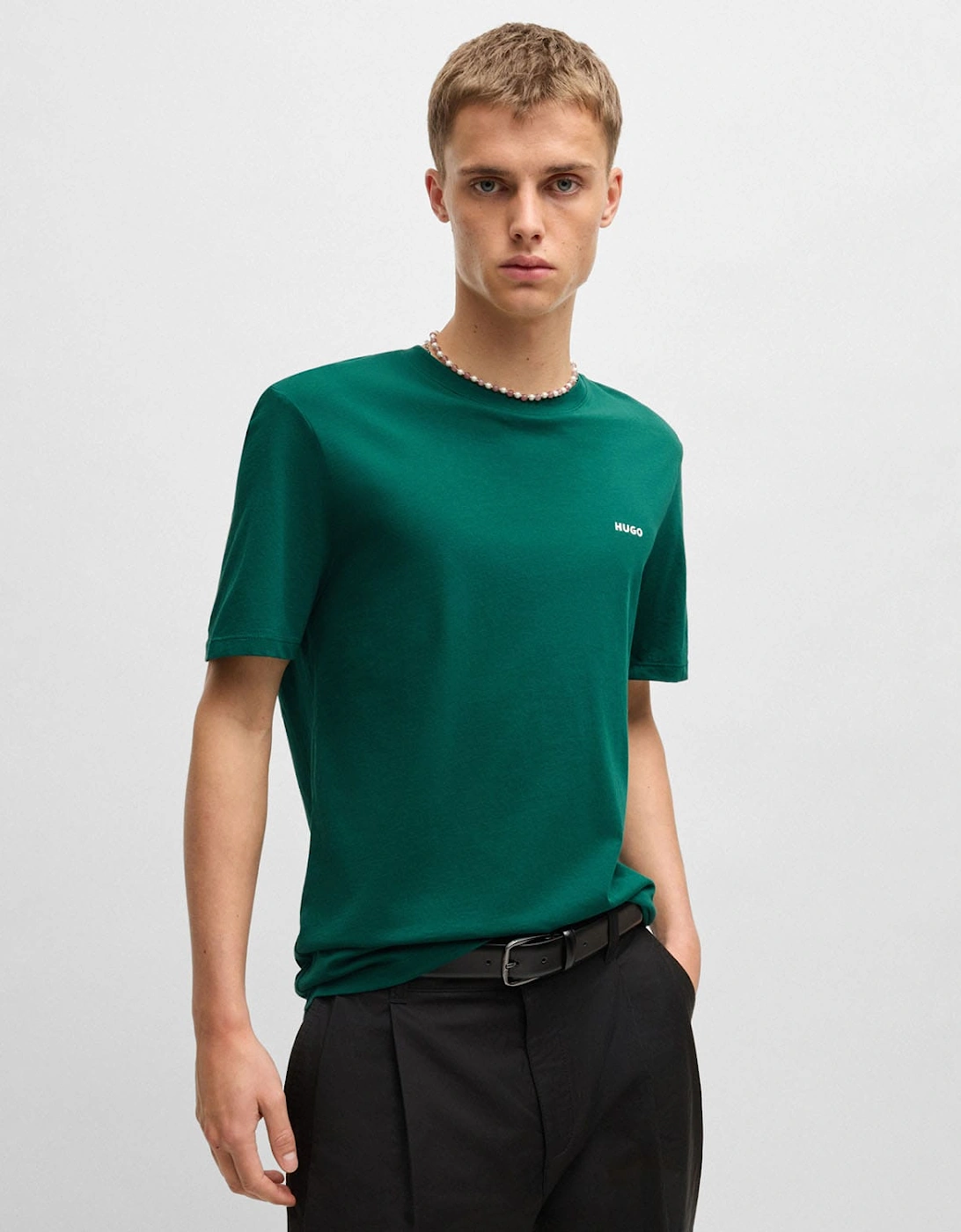 Hugo Boss Men's Dero222 Logo Print T-Shirt - Green - Size: 40