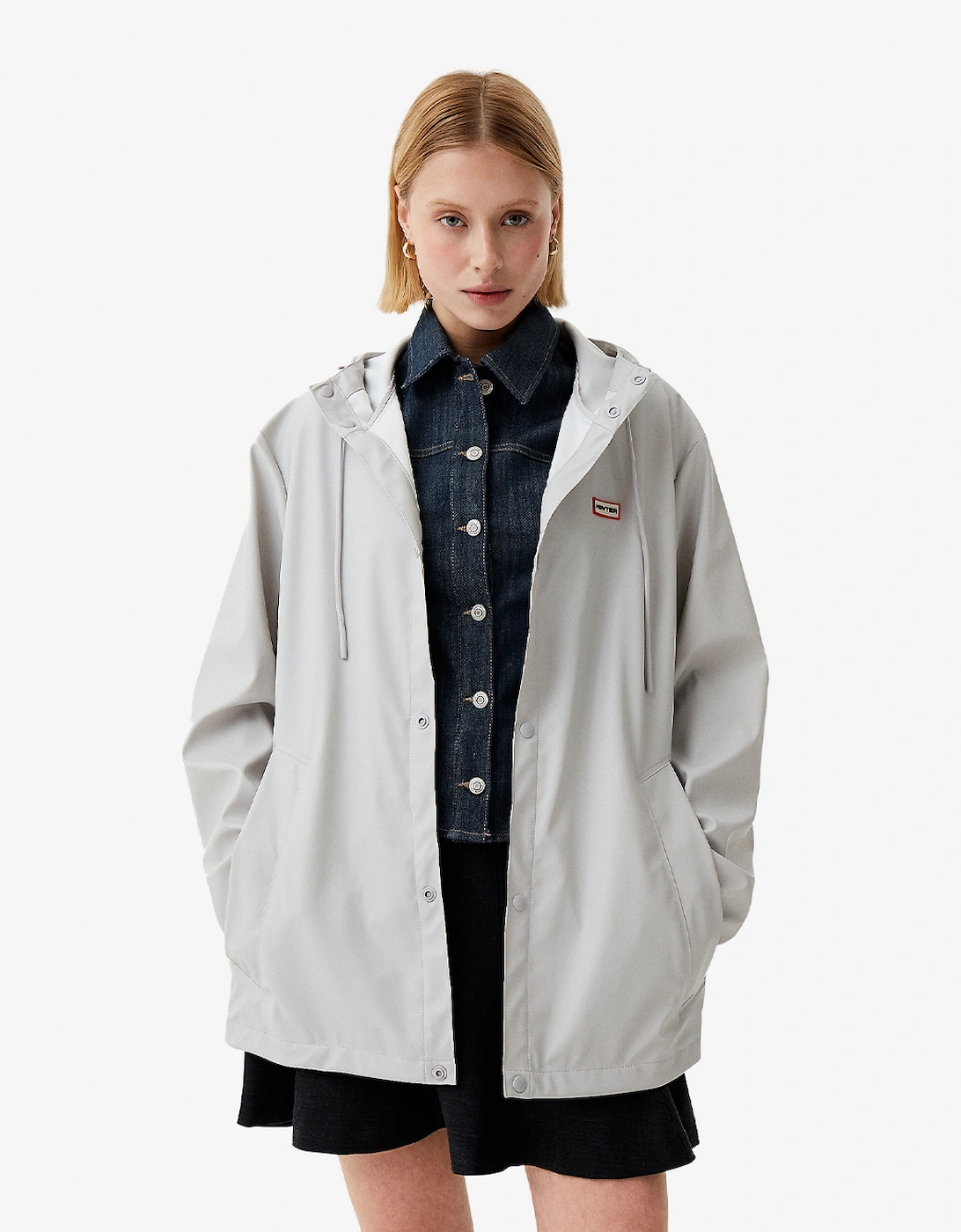 Hunter Women's White Izzy Pu Hooded Jacket Micro Chip - : 12 Medium