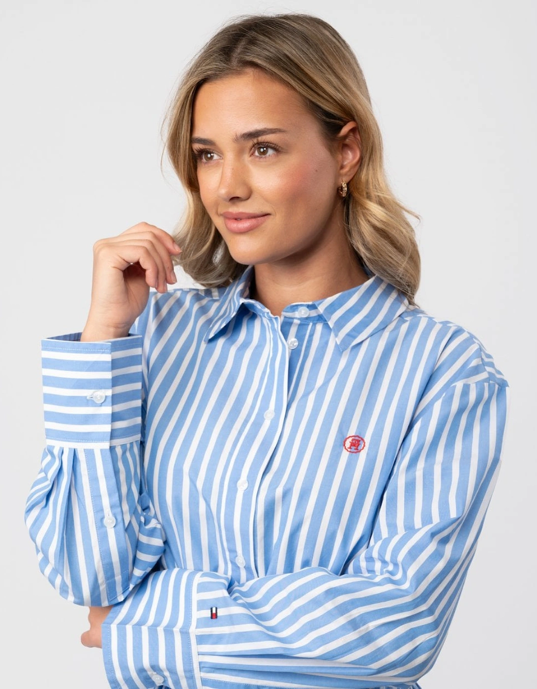 Blouson Long Sleeve Womens Midi Shirt Dress