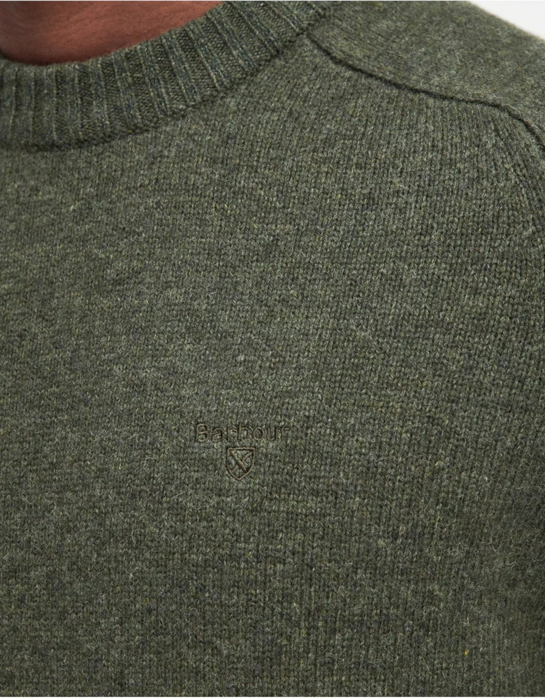 Grangetown Mens Crew Neck Knitted Sweater - Mid Olive