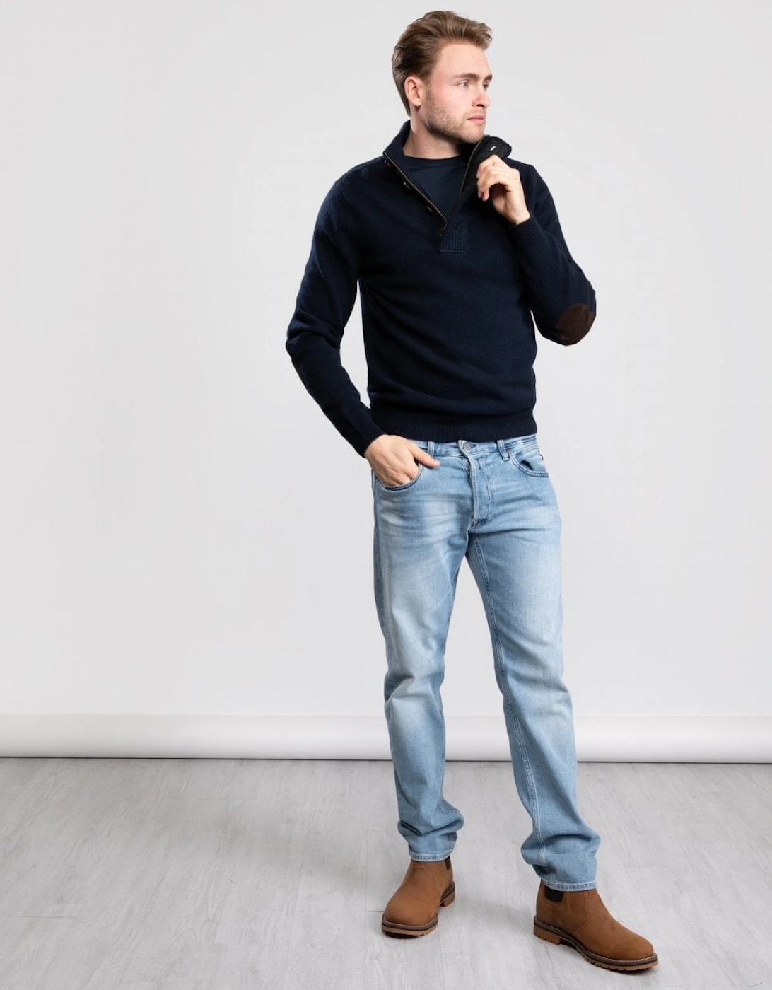 Essential Patch Half Zip Mens Jumper - Navy