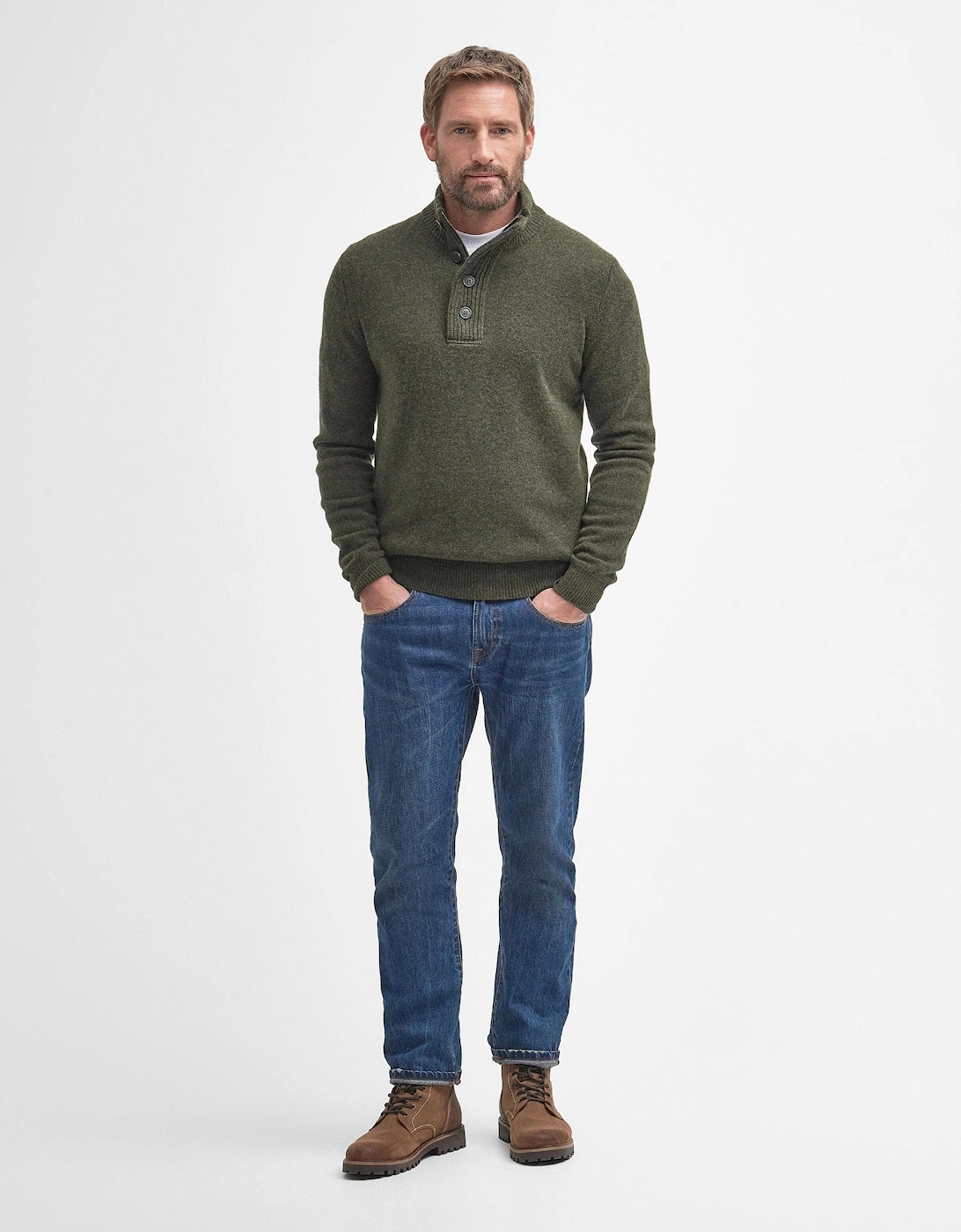 Essential Patch Half Zip Mens Jumper - Seaweed