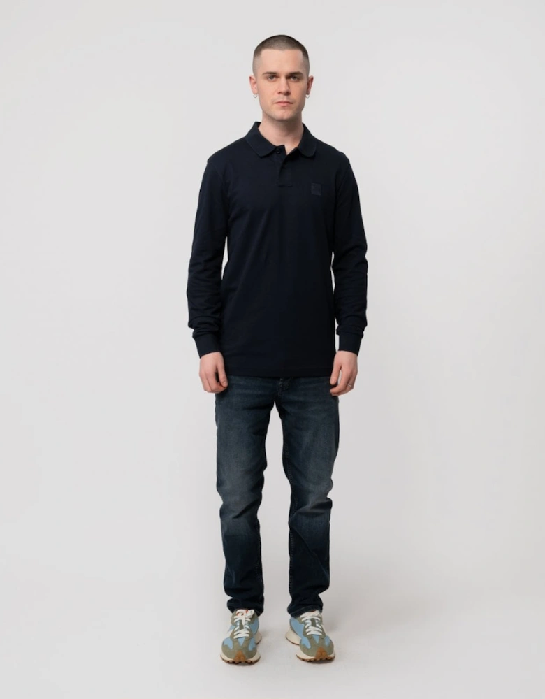 BOSS Orange Passerby Mens Long Sleeve Stretch-Cotton Polo Shirt with Logo Patch NOS