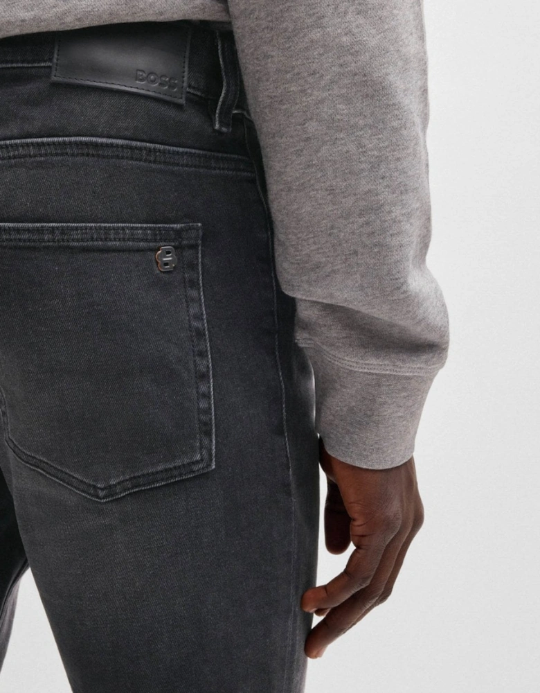 BOSS Orange Delaware Mens Slim-Fit Shorts in Black Comfort-Stretch Denim