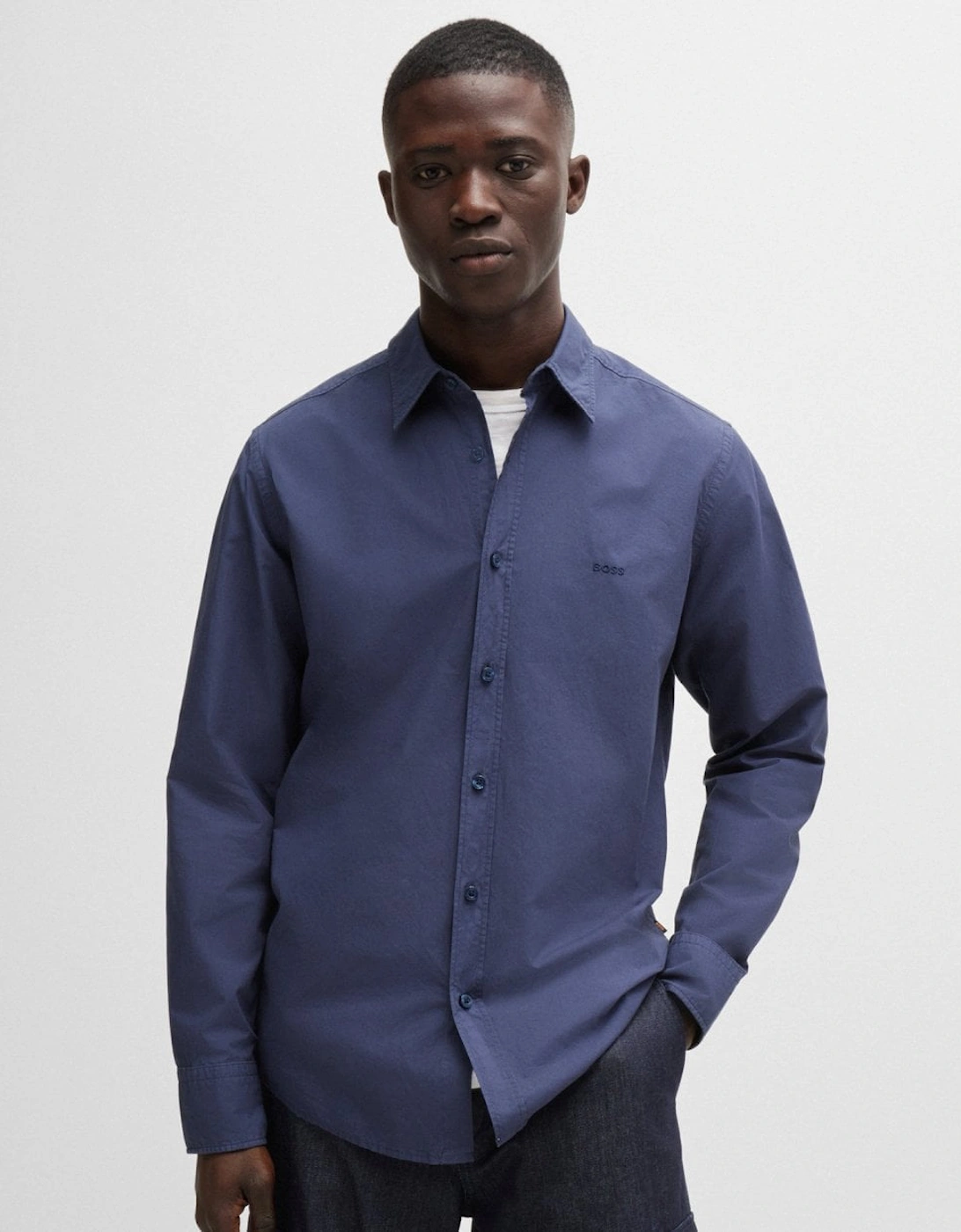 BOSS Orange Relegant 6 Mens Regular-Fit Shirt in Cotton Poplin with Kent Collar