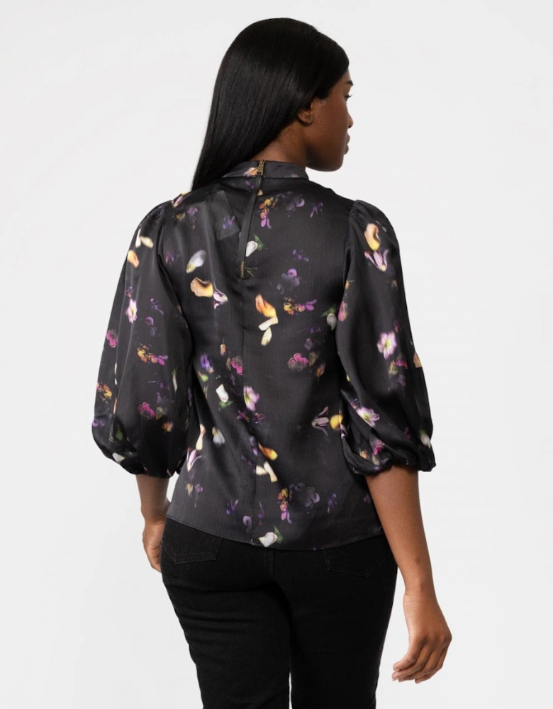 Niycole Womens High Neck Top With Balloon Sleeves