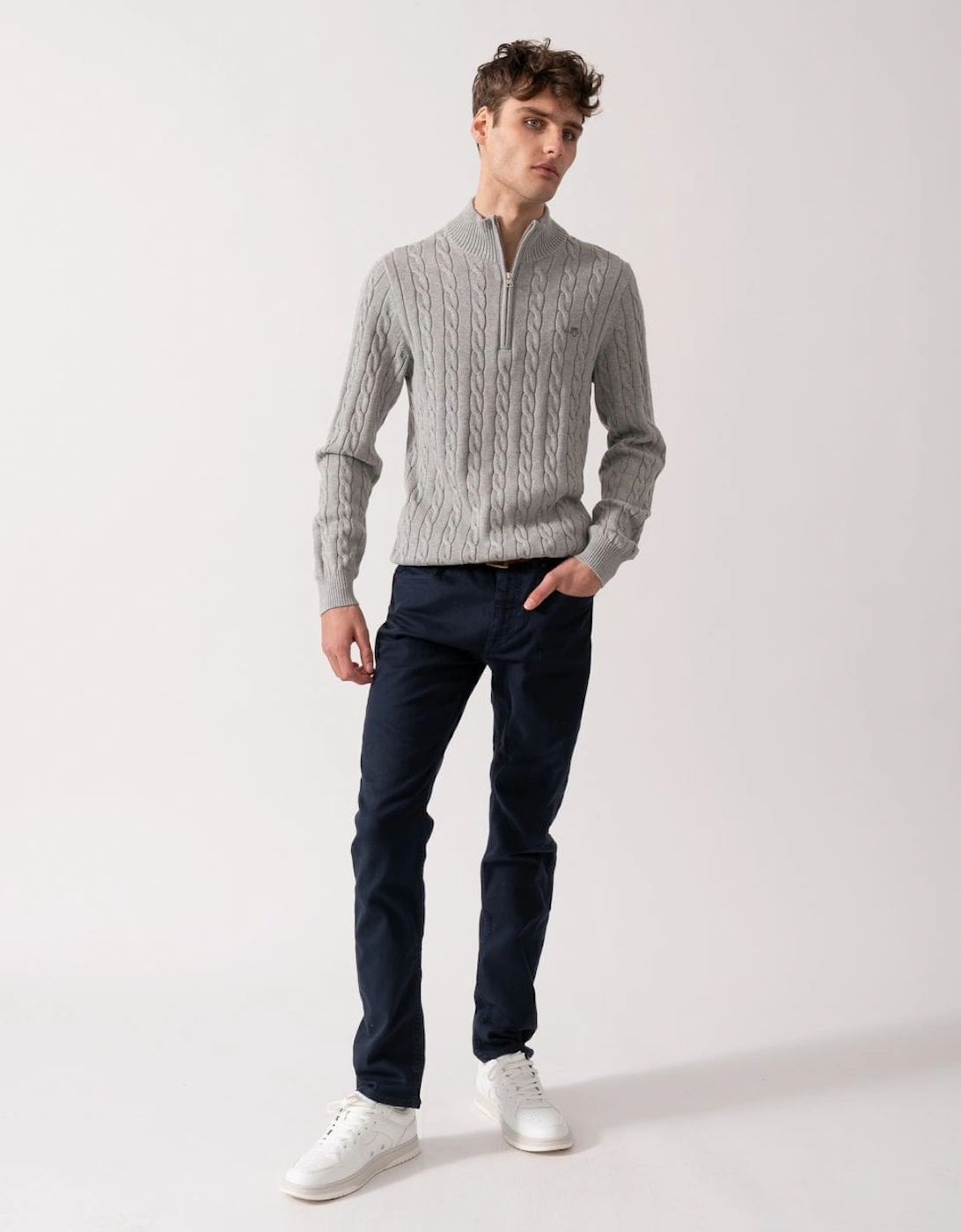 Mens Cotton Cable Half Zip Jumper