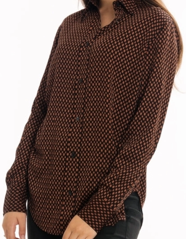 Print Geometric Relaxed Long Sleeve Womens Shirt