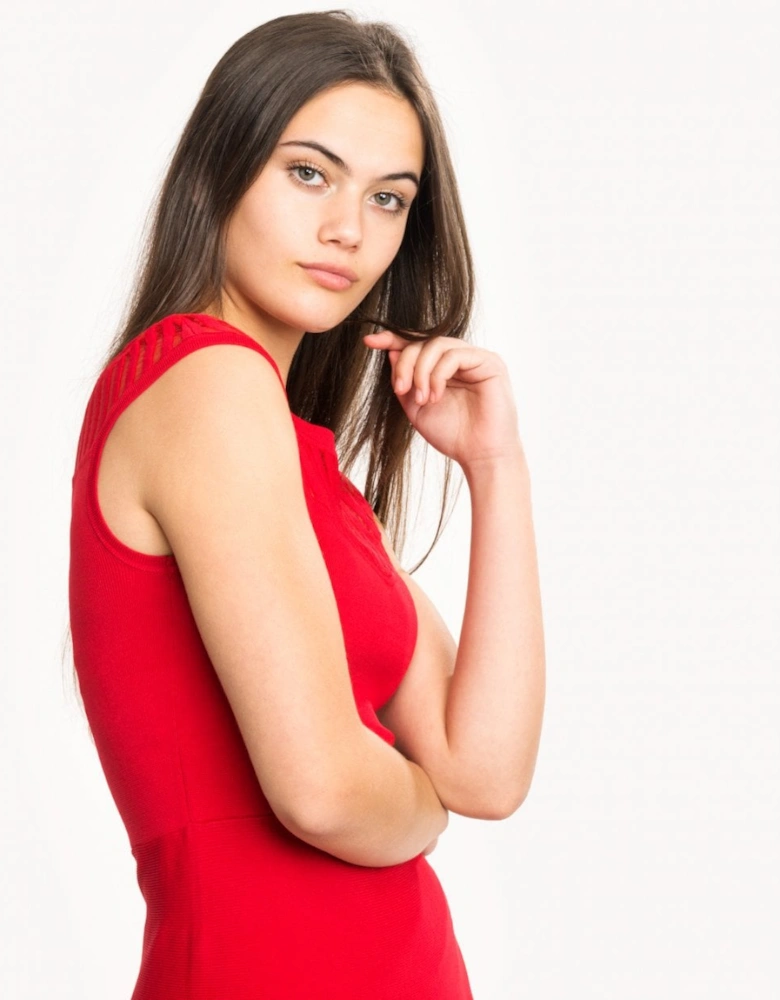 Rose Crepe Knits Capped Sleeve Round Neck Flr