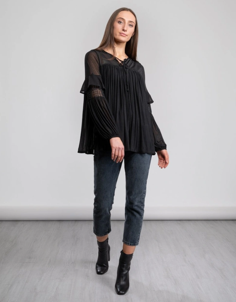 Zana Sheer Jersey Puff Sleeve Womens Blouse