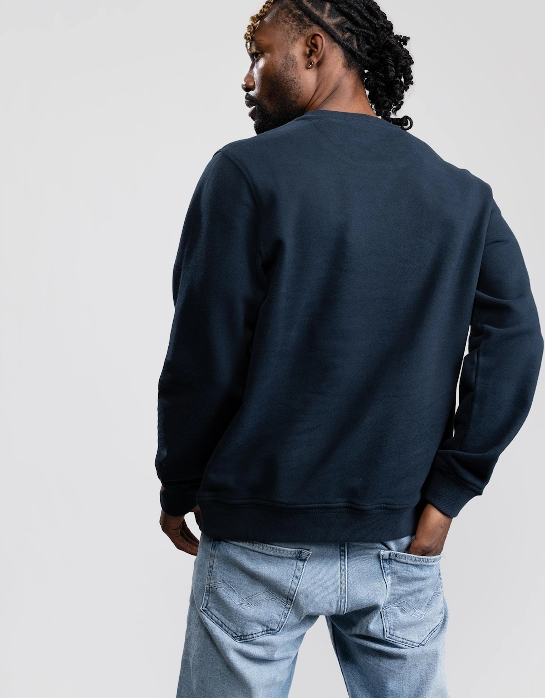 Mens Crew Neck Sweatshirt With Logo Patch
