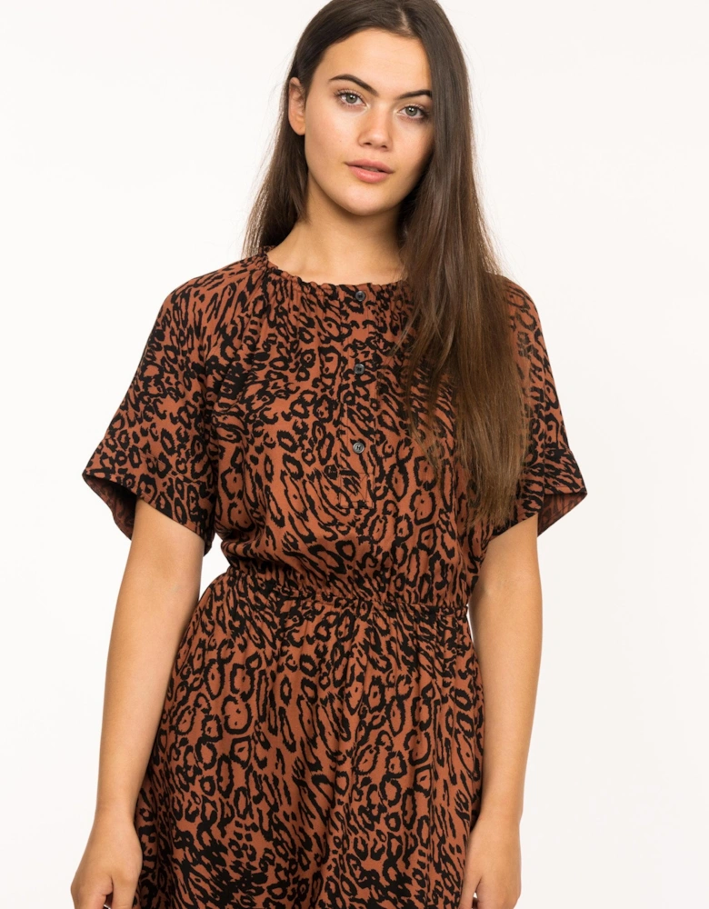 Short Sleeved Printed Midi Dress