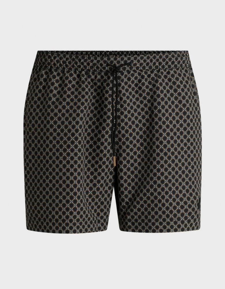 BOSS Orange Vibe Mens Logo-Label Swim Shorts with Seasonal Pattern