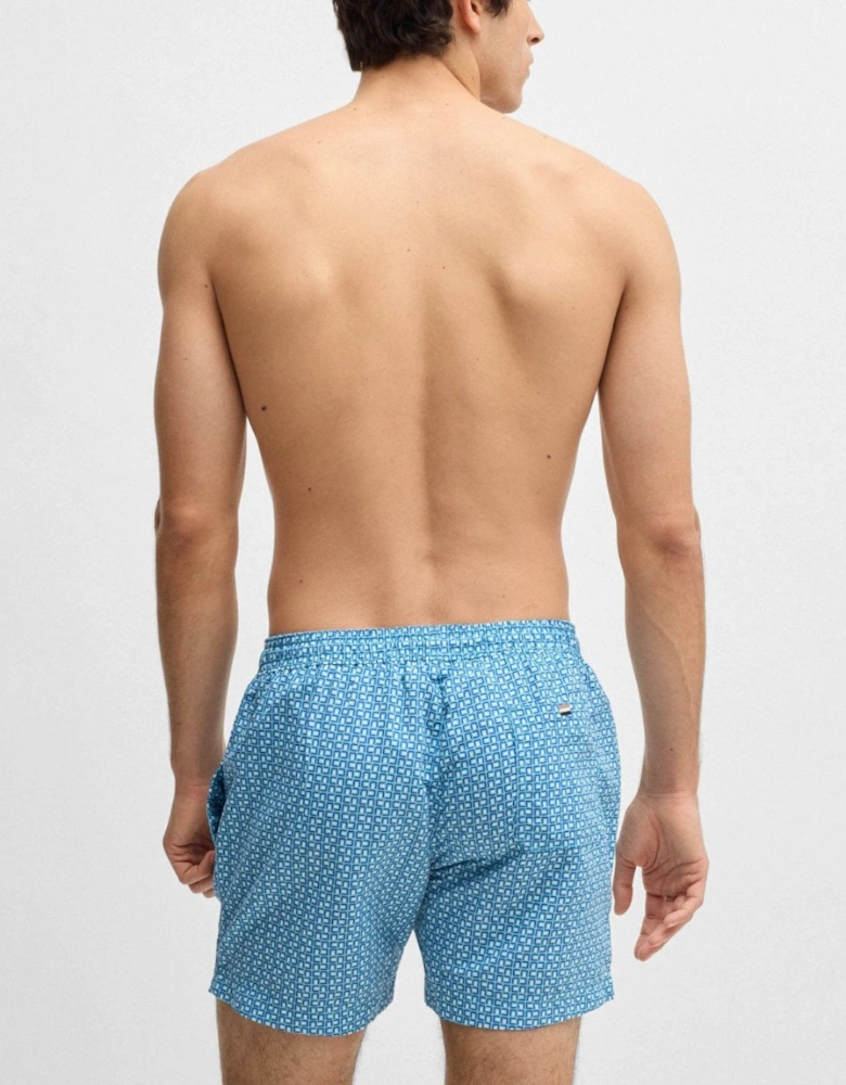 BOSS Orange Vibe Mens Logo-Label Swim Shorts with Seasonal Pattern