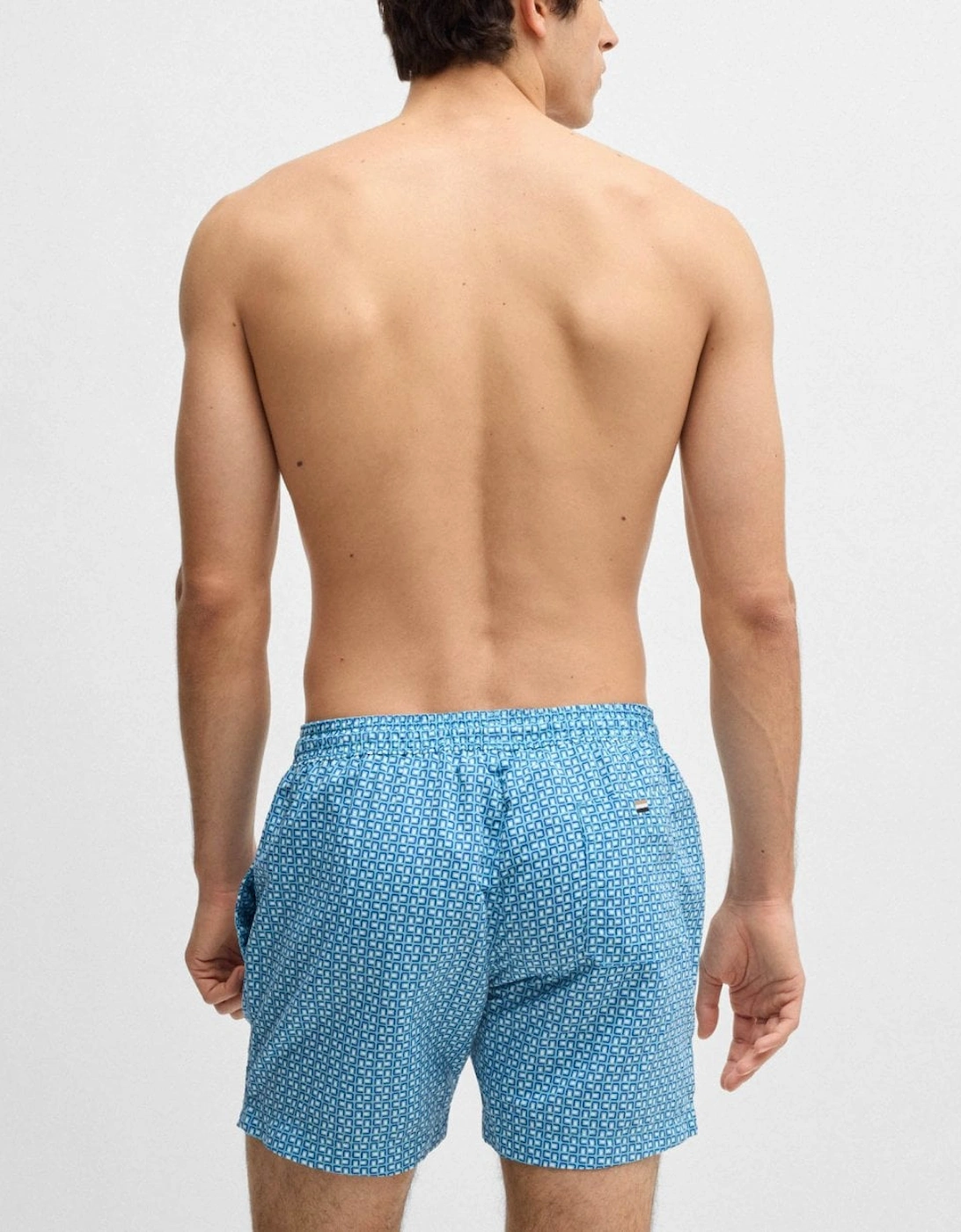 BOSS Orange Vibe Mens Logo-Label Swim Shorts with Seasonal Pattern