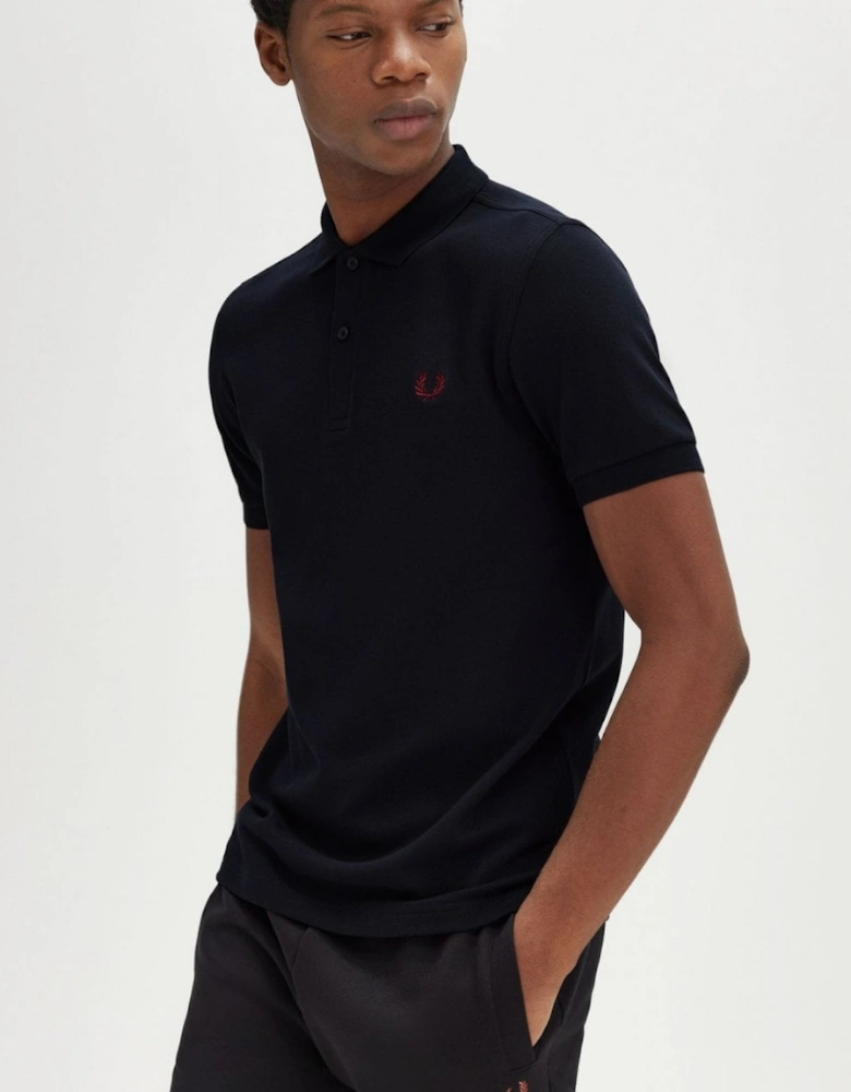 Mens Plain Signature Polo Shirt - Navy/Burnt Red V73