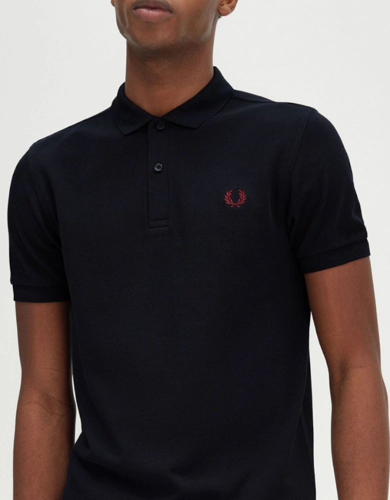 Mens Plain Signature Polo Shirt - Navy/Burnt Red V73