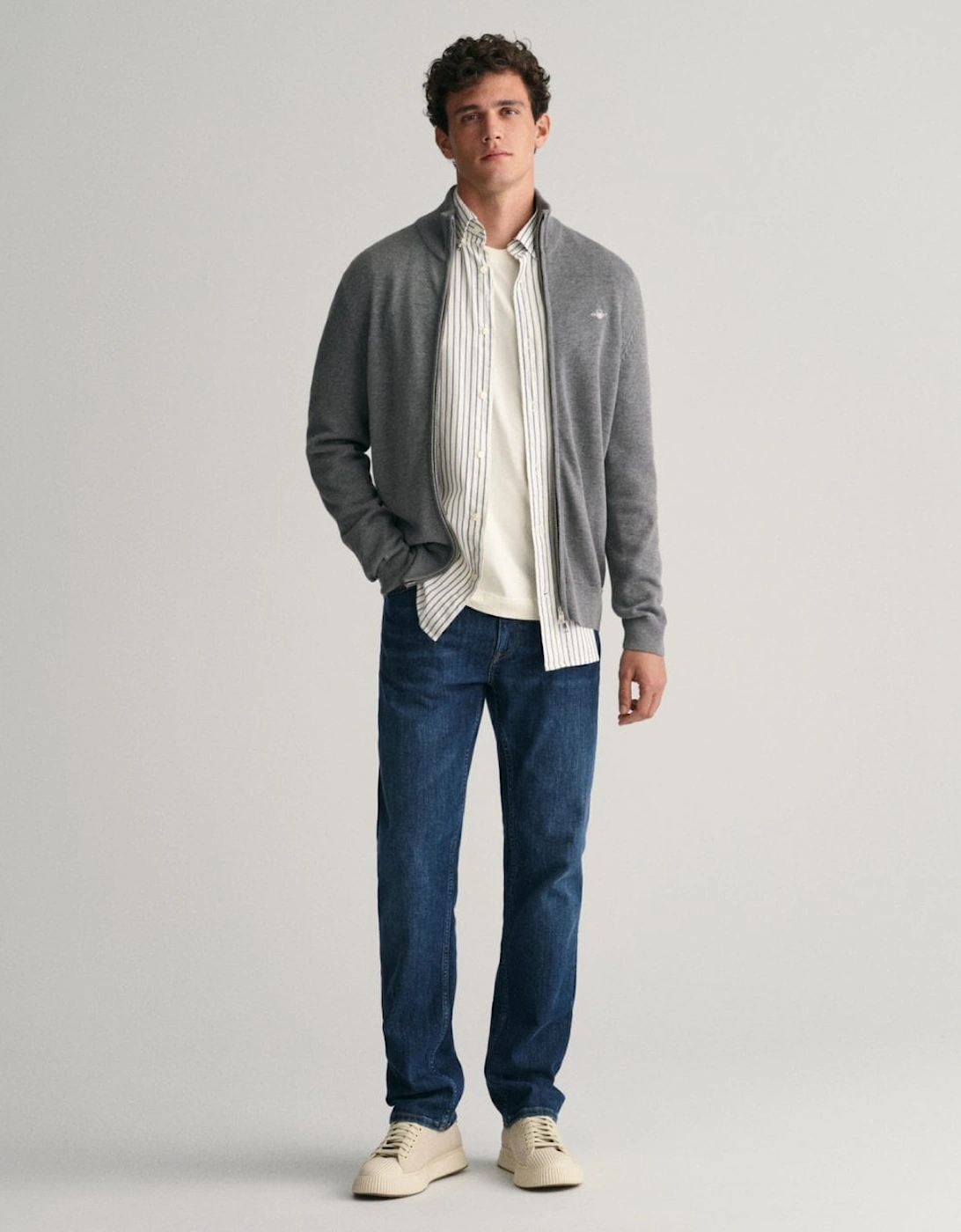 GANT Mens Casual Cotton Zip Cardigan - 92 Dark Grey Melange