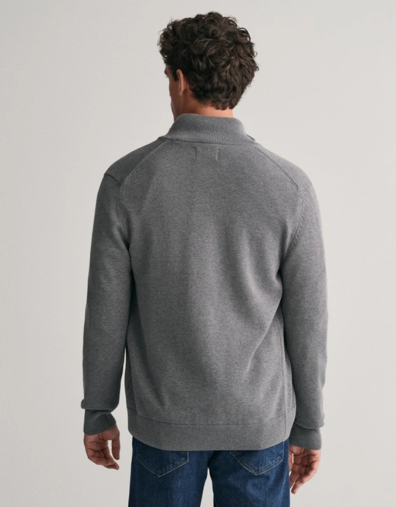 GANT Mens Casual Cotton Zip Cardigan - 92 Dark Grey Melange
