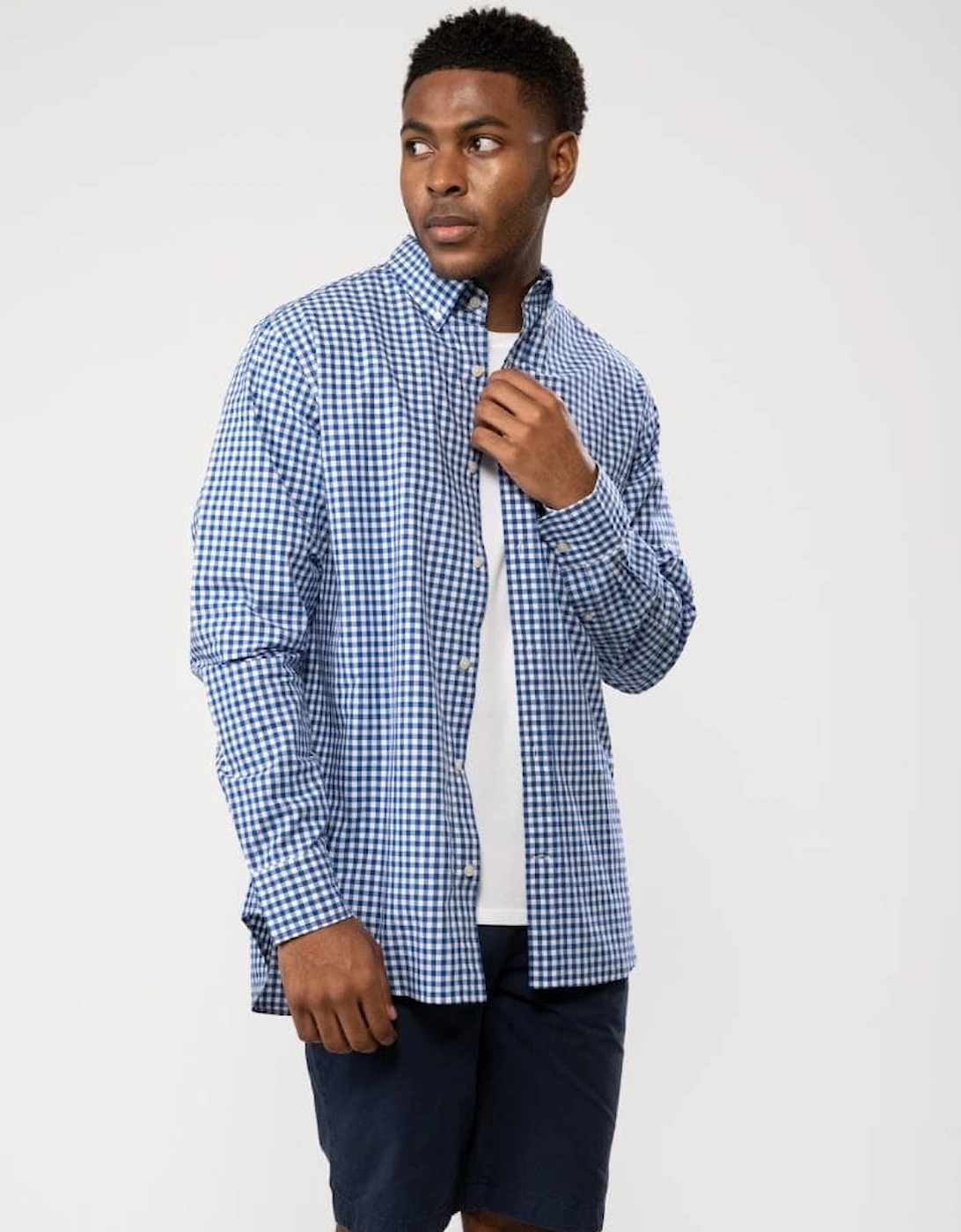 Mens Regular Fit Long Sleeve Poplin Gingham Shirt