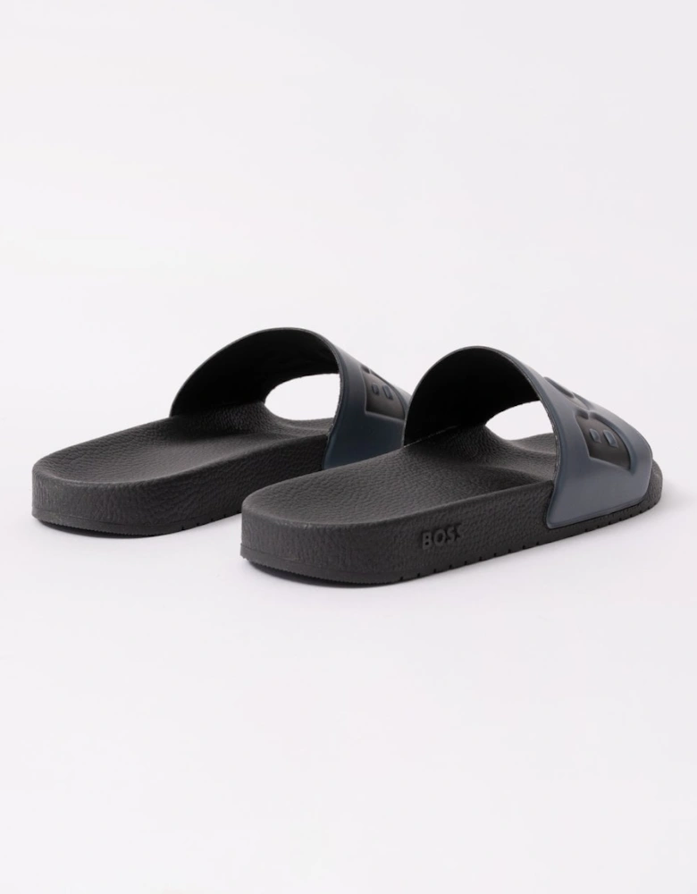 BOSS Orange Aryeh Mens Italian-Made Slides With Large Logo Detail - Medium Grey 036