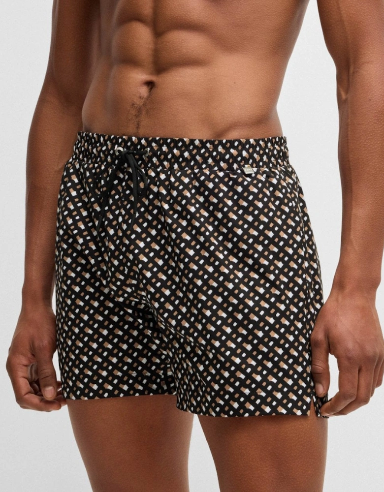 BOSS Orange Manu Mens Fully Lined Quick-Dry Swim Shorts with Monogram Print