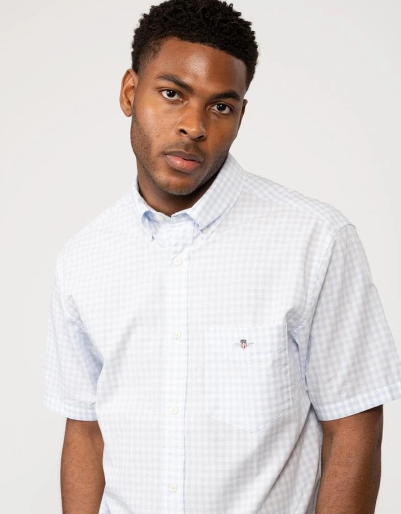 Mens Regular Fit Short Sleeve Poplin Gingham Shirt