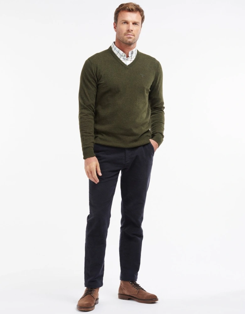 Essential Lambswool Mens V-Neck Jumper - Seaweed