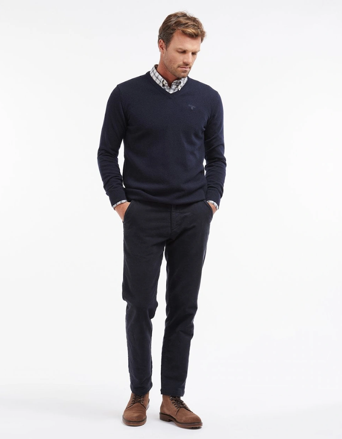 Essential Lambswool Mens V-Neck Jumper - Navy