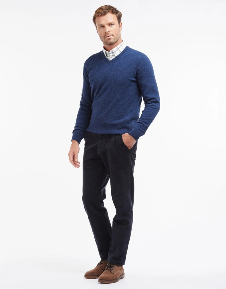 Essential Lambswool Mens V-Neck Jumper - Deep Blue
