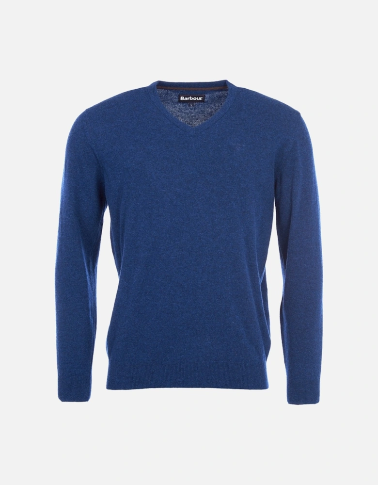 Essential Lambswool Mens V-Neck Jumper - Deep Blue