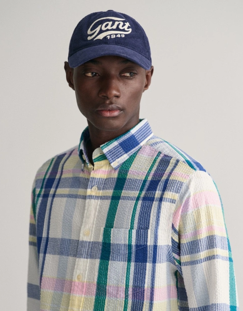 Mens Regular Fit Seersucker Madras Shirt