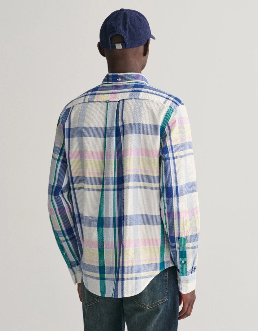 Mens Regular Fit Seersucker Madras Shirt