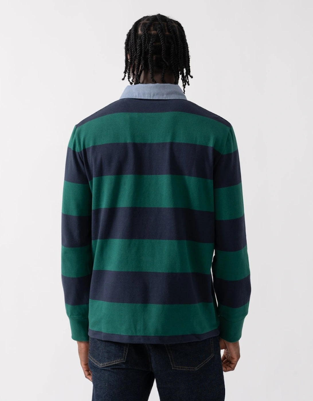 Mens Regular Fit Chambray Stripe Heavy Rugger - 373 Deep Forest Green