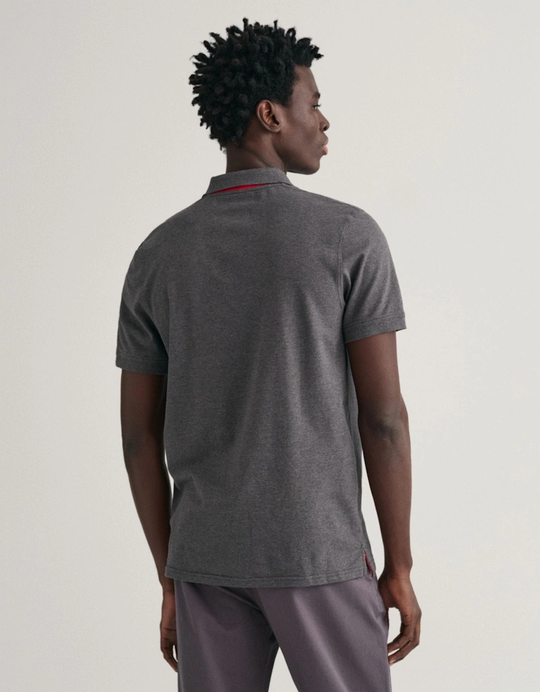 GANT Regular Fit Short Sleeve Contrast Pique Rugger - 95 Anthracite Melange