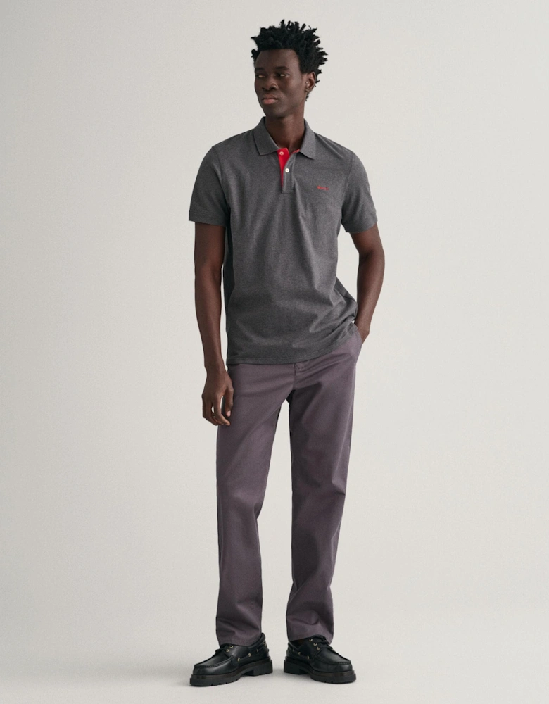 GANT Regular Fit Short Sleeve Contrast Pique Rugger - 95 Anthracite Melange