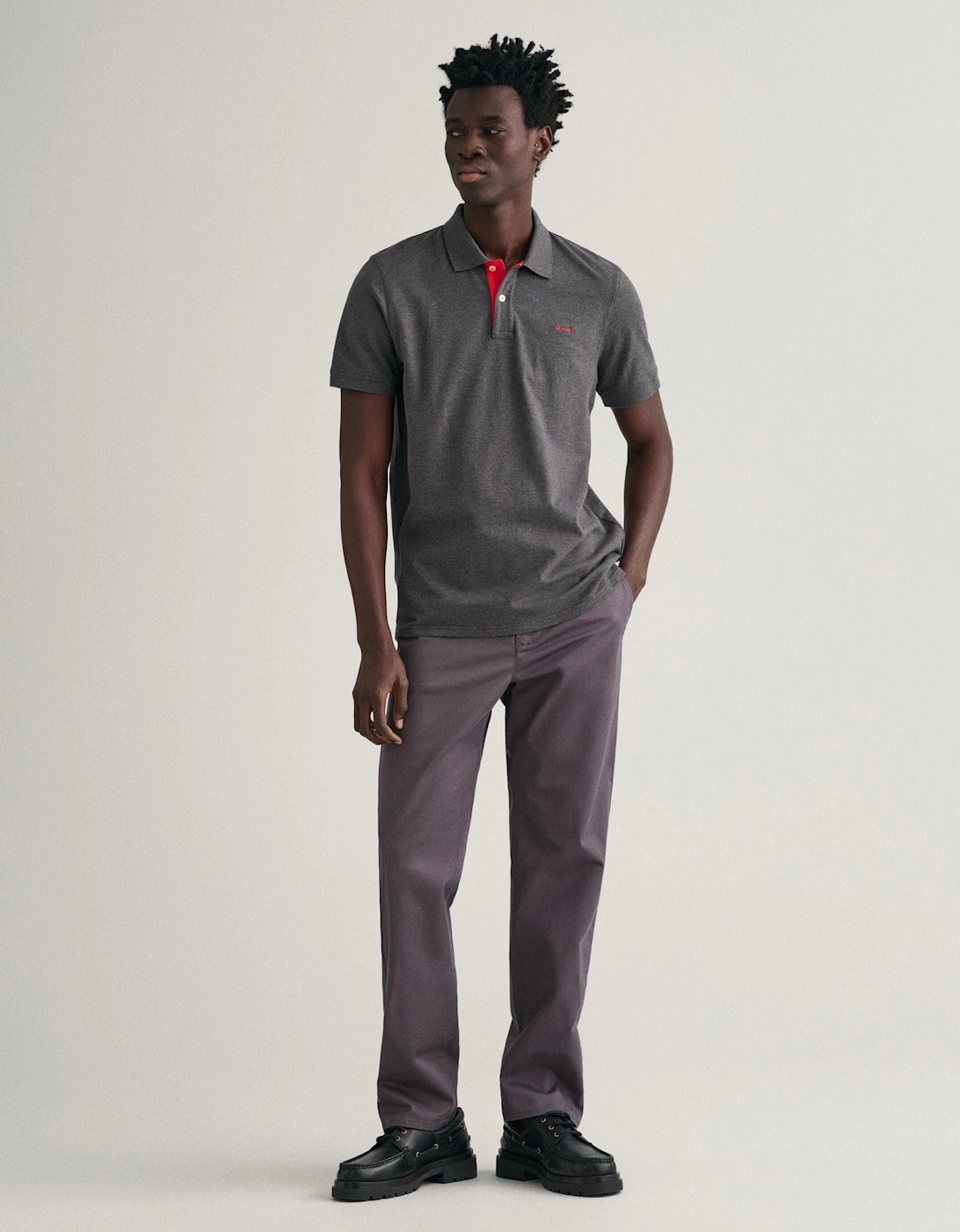 GANT Regular Fit Short Sleeve Contrast Pique Rugger - 95 Anthracite Melange