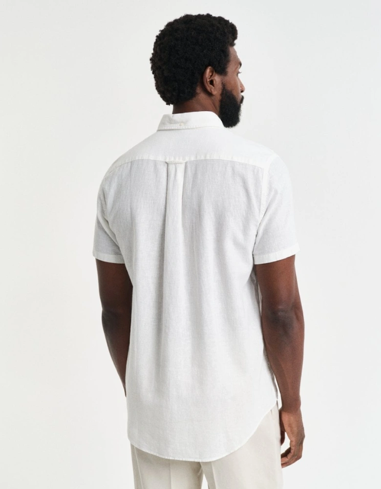 Mens Regular Fit Cotton Linen Short Sleeve Shirt with Embroidered Shield