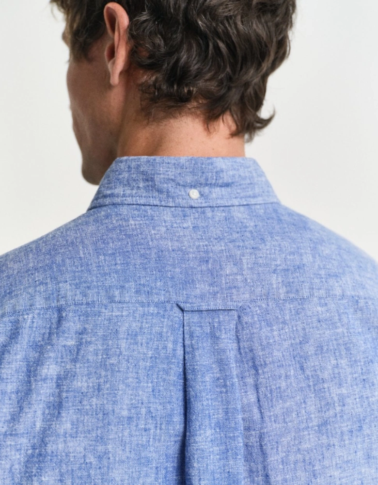 Mens Regular Fit Cotton Linen Short Sleeve Shirt with Embroidered Shield