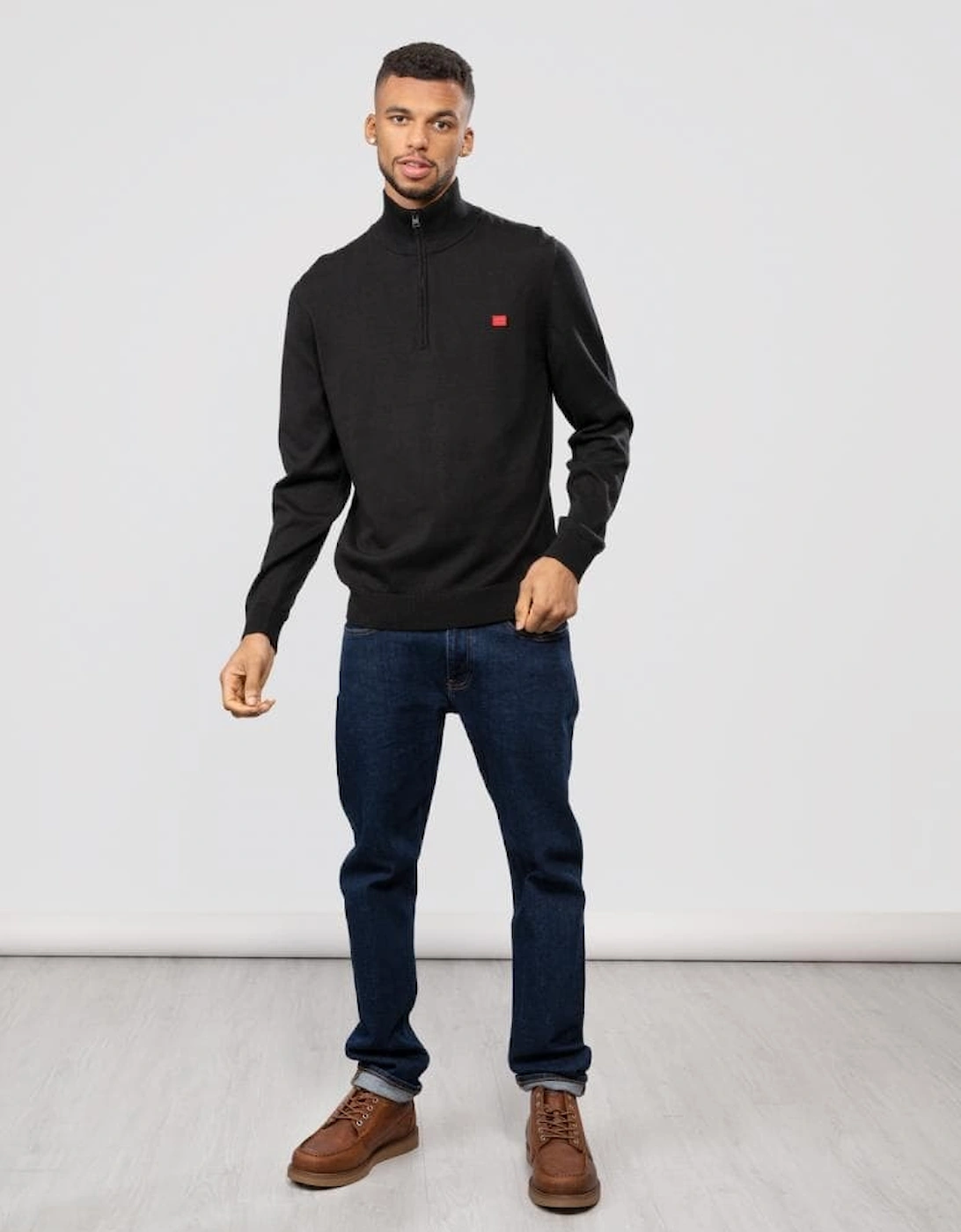 HUGO San Quintus-C Mens 1/4 Zip Pullover - Black 001