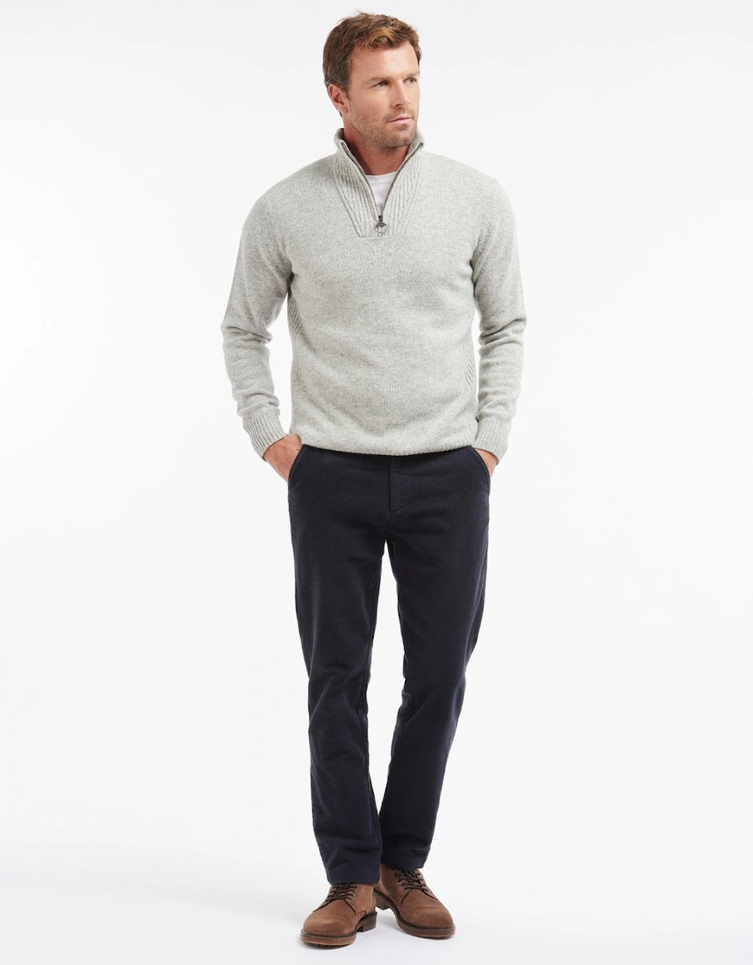 Essential Lambswool Mens Half-Zip Jumper - Light Grey Marl
