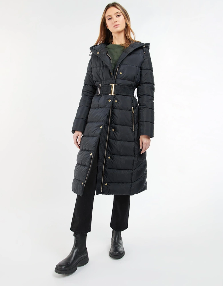Track Line Womens Long Quilted Jacket - Black