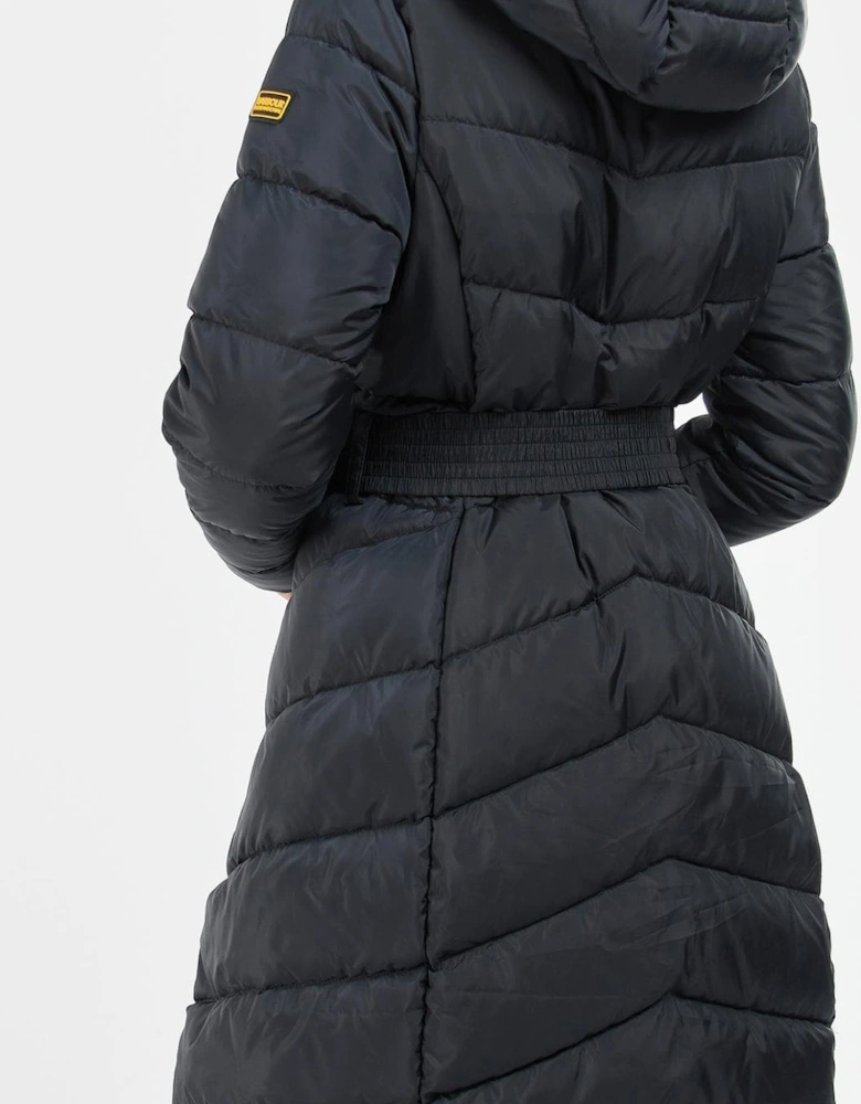 Track Line Womens Long Quilted Jacket - Black