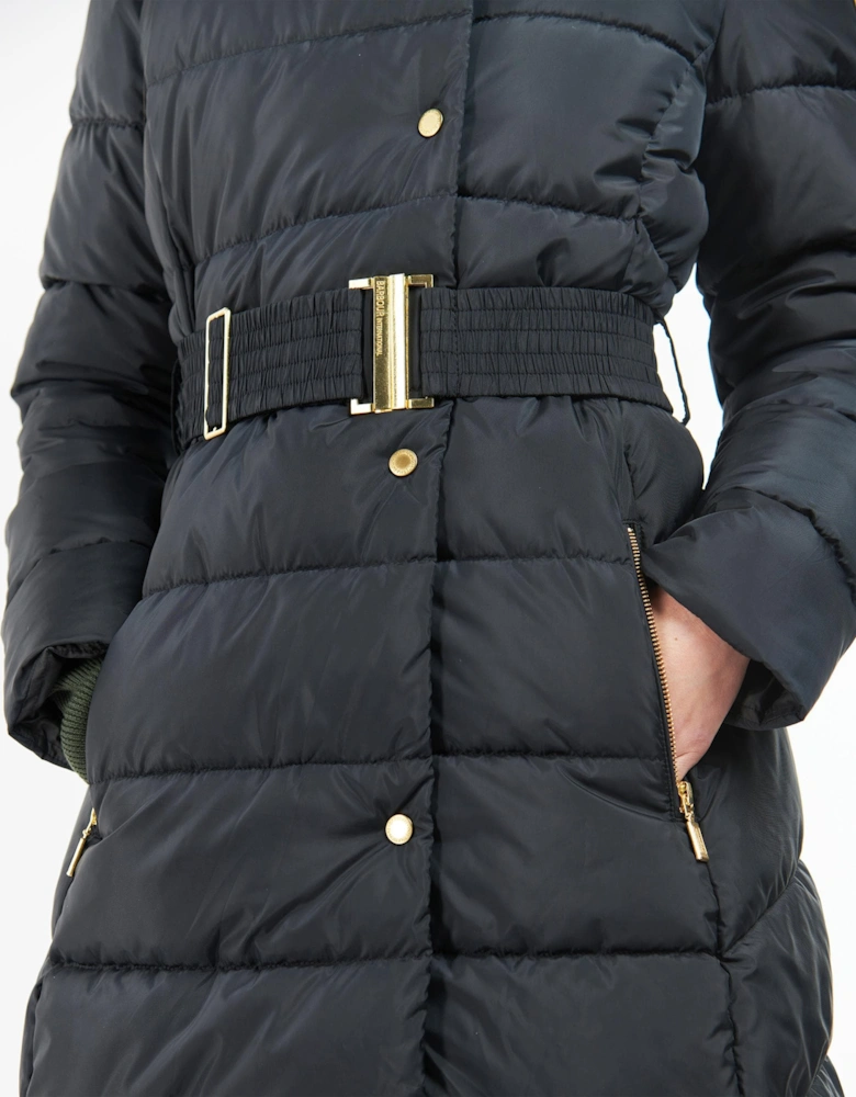 Track Line Womens Long Quilted Jacket - Black